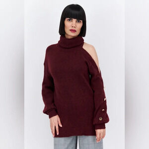 International Concepts burgundy cold shoulder metallic specks sweater chic